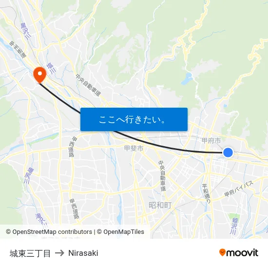 城東三丁目 to Nirasaki map