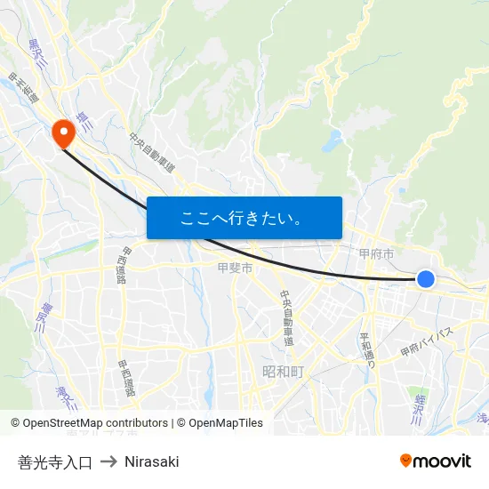 善光寺入口 to Nirasaki map