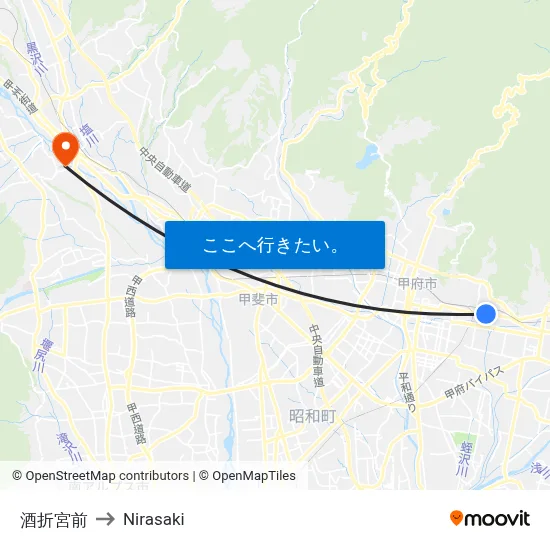 酒折宮前 to Nirasaki map