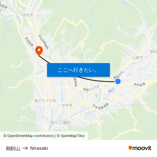 鵜飼山 to Nirasaki map