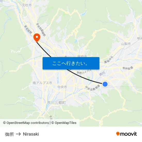 御所 to Nirasaki map