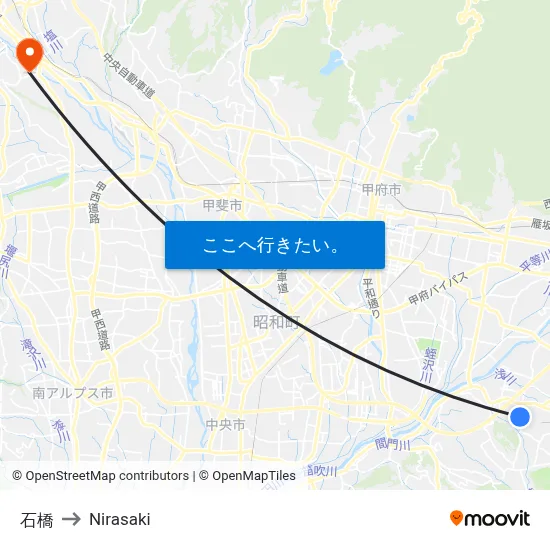 石橋 to Nirasaki map