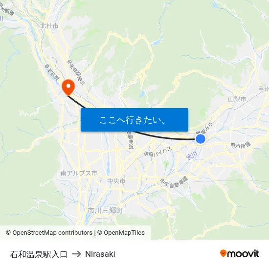 石和温泉駅入口 to Nirasaki map