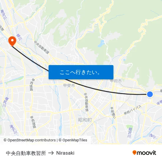 中央自動車教習所 to Nirasaki map