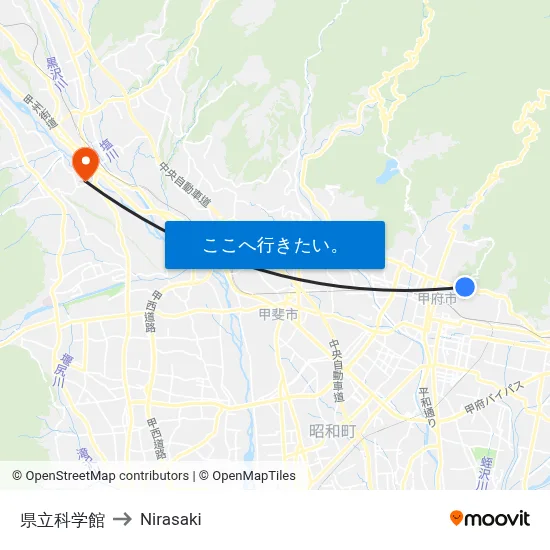 県立科学館 to Nirasaki map