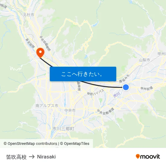 笛吹高校 to Nirasaki map