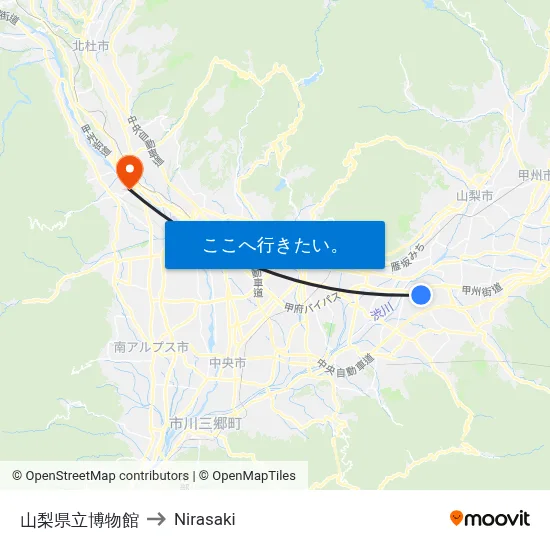 山梨県立博物館 to Nirasaki map