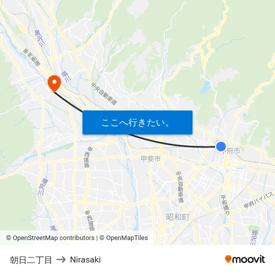 朝日二丁目 to Nirasaki map