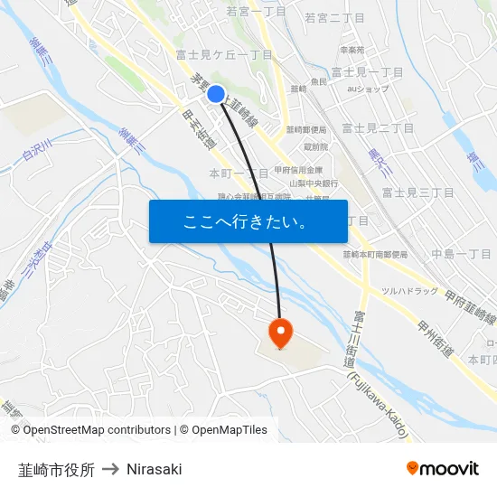韮崎市役所 to Nirasaki map