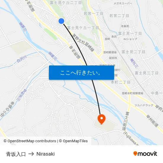 青坂入口 to Nirasaki map