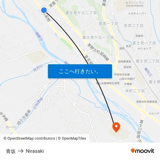 青坂 to Nirasaki map