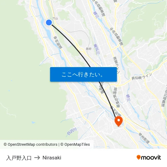 入戸野入口 to Nirasaki map