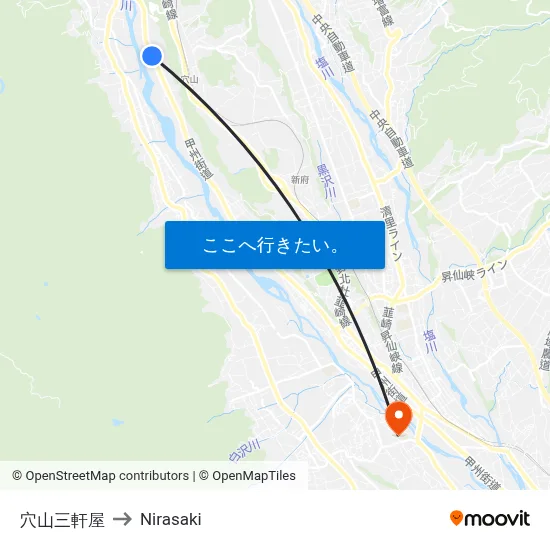 穴山三軒屋 to Nirasaki map