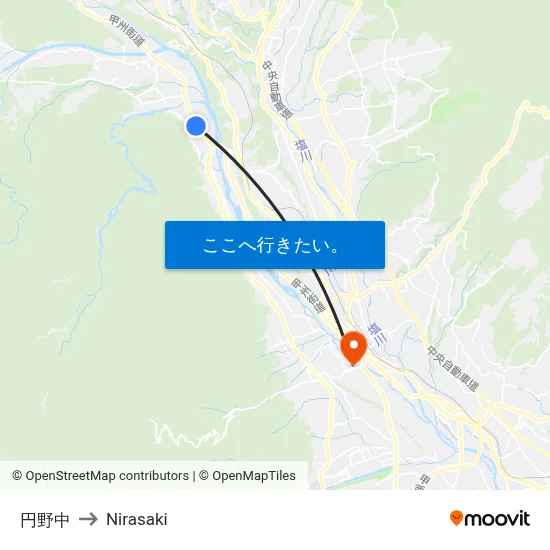 円野中 to Nirasaki map