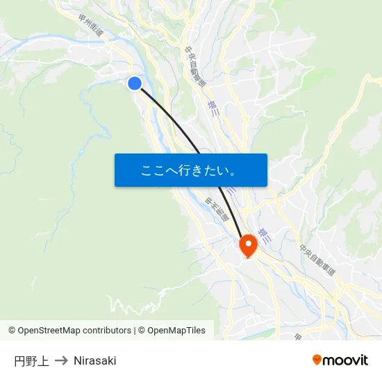 円野上 to Nirasaki map