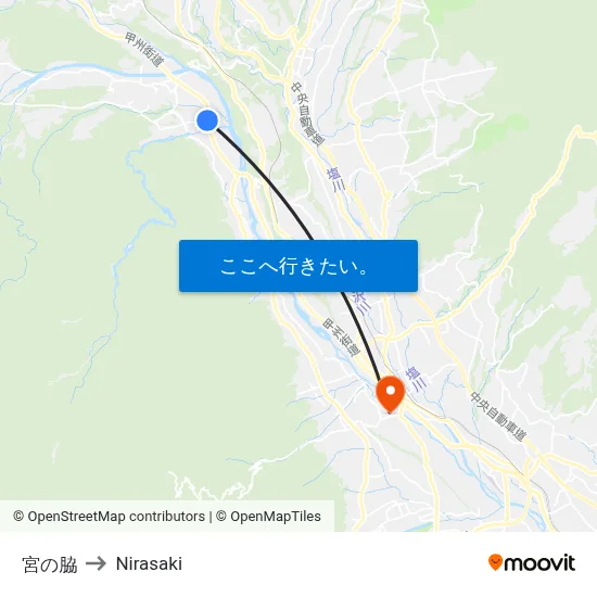 宮の脇 to Nirasaki map