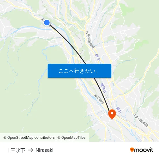 上三吹下 to Nirasaki map