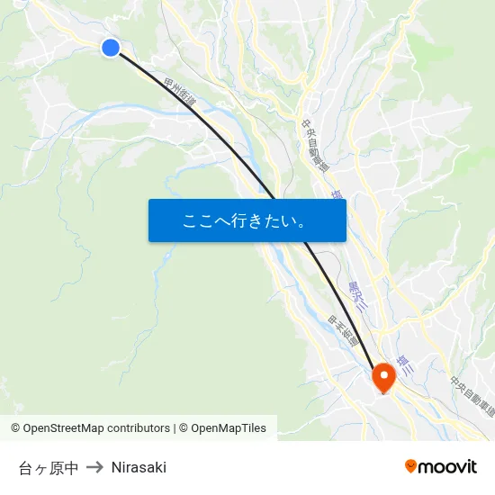 台ヶ原中 to Nirasaki map