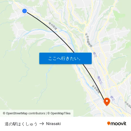 道の駅はくしゅう to Nirasaki map