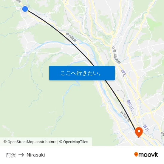 前沢 to Nirasaki map