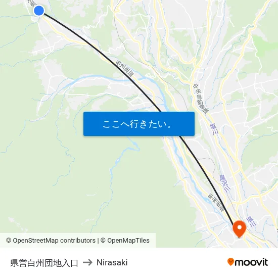 県営白州団地入口 to Nirasaki map