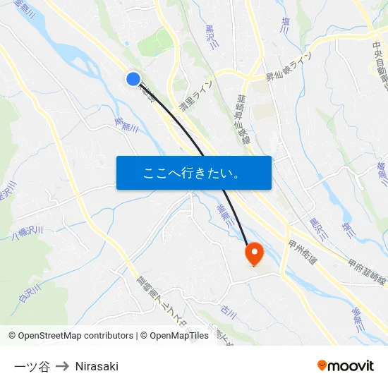一ツ谷 to Nirasaki map