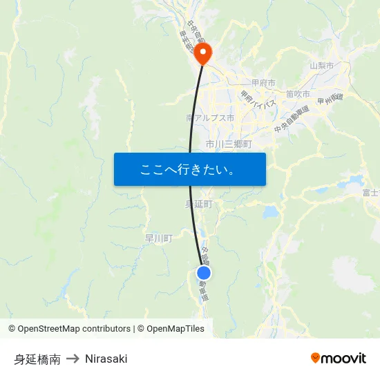 身延橋南 to Nirasaki map