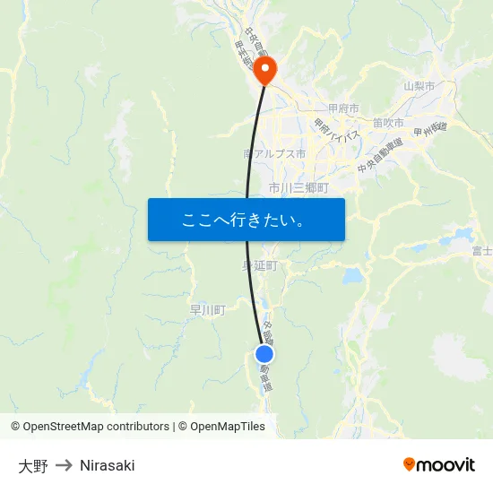 大野 to Nirasaki map