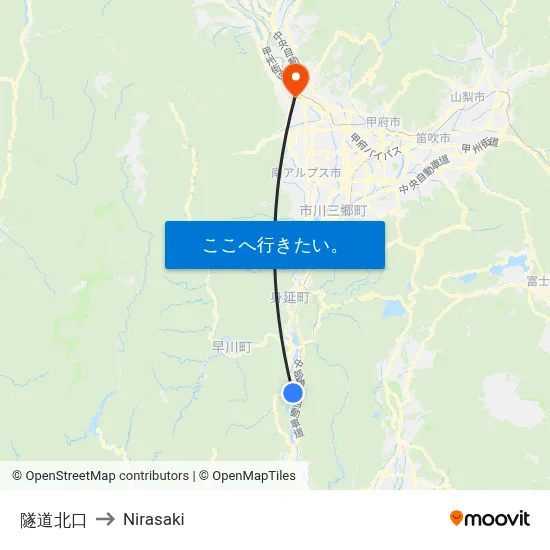 隧道北口 to Nirasaki map