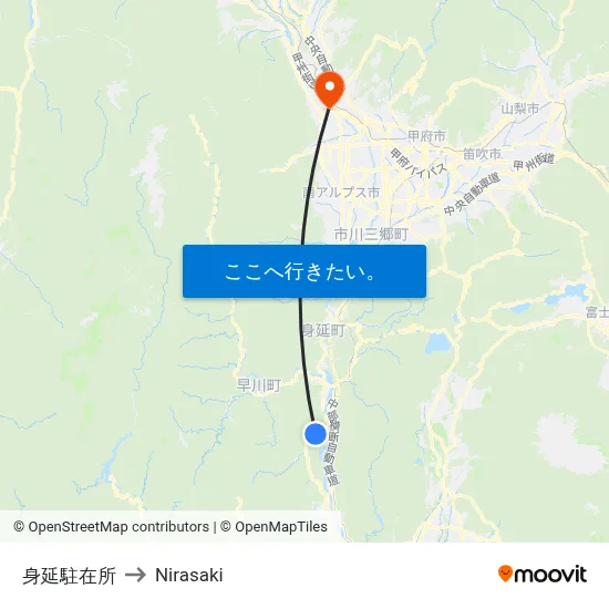 身延駐在所 to Nirasaki map