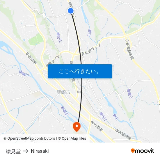 絵見堂 to Nirasaki map