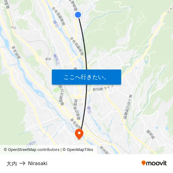 大内 to Nirasaki map