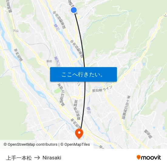 上手一本松 to Nirasaki map