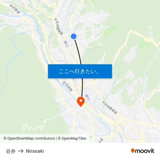 谷井 to Nirasaki map