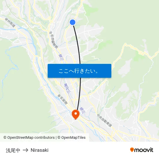 浅尾中 to Nirasaki map
