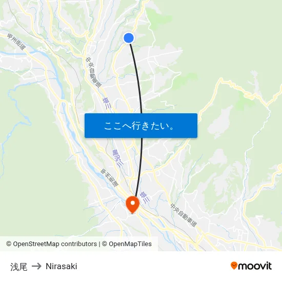 浅尾 to Nirasaki map