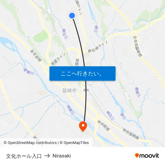 文化ホール入口 to Nirasaki map