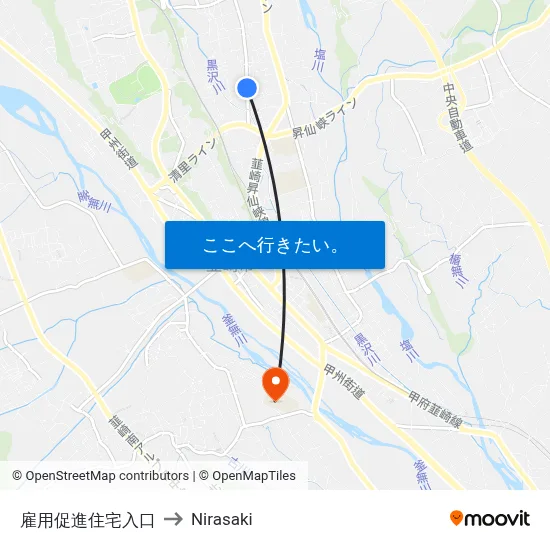 雇用促進住宅入口 to Nirasaki map