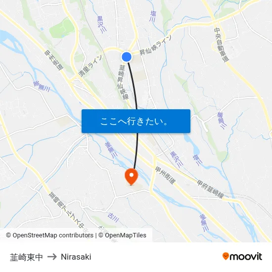 韮崎東中 to Nirasaki map