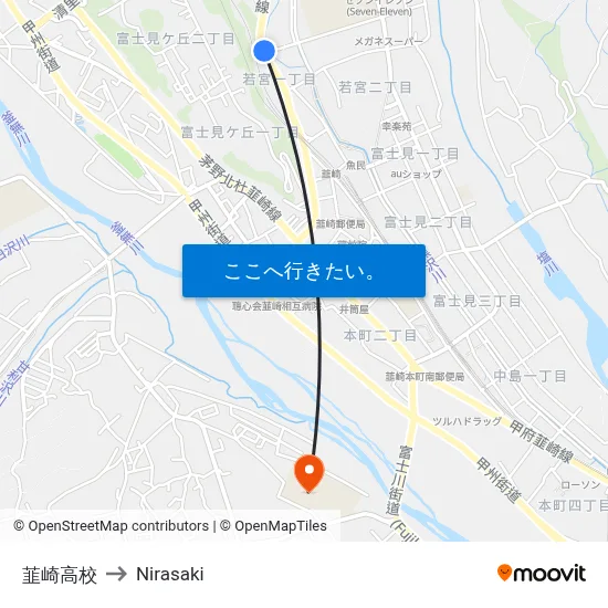 韮崎高校 to Nirasaki map