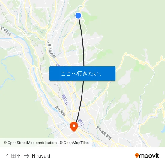 仁田平 to Nirasaki map