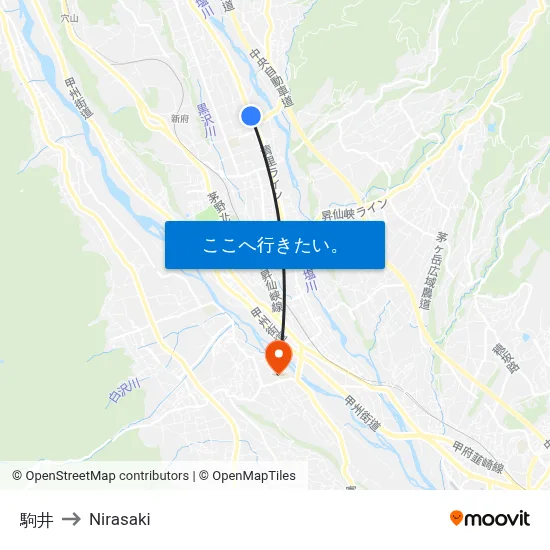 駒井 to Nirasaki map