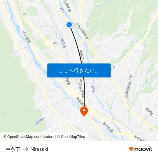 中条下 to Nirasaki map