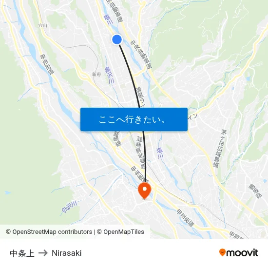 中条上 to Nirasaki map