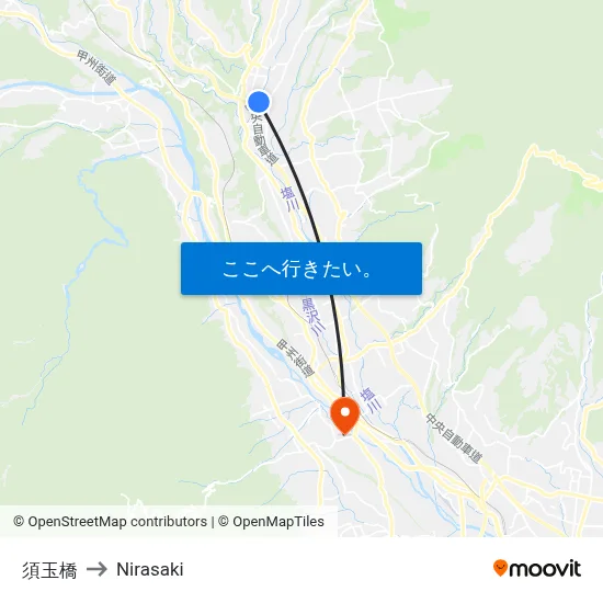 須玉橋 to Nirasaki map