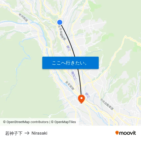 若神子下 to Nirasaki map