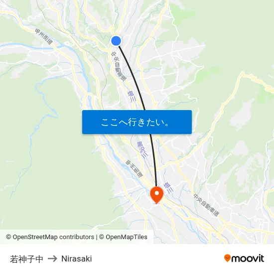 若神子中 to Nirasaki map