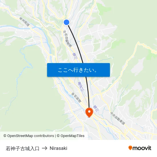 若神子古城入口 to Nirasaki map