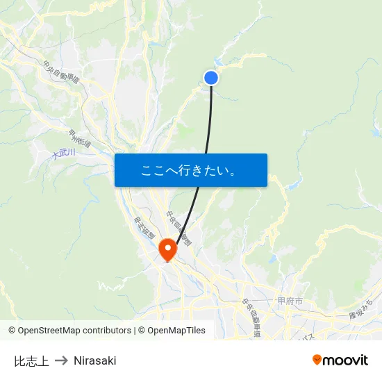 比志上 to Nirasaki map