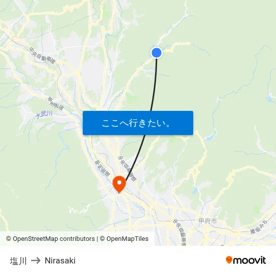 塩川 to Nirasaki map